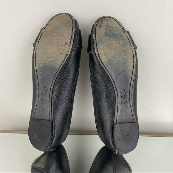 TORY BURCH Black Leather Clines Peep-Toe Ballerina Flats - Picture 11 of 11